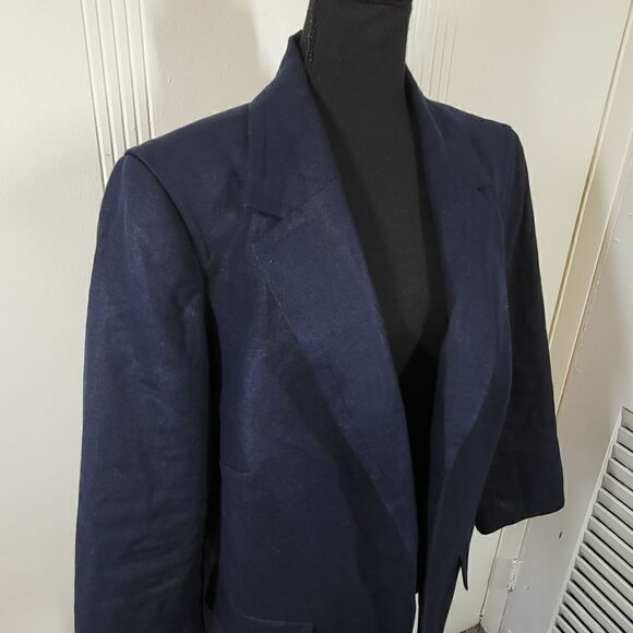 Plus Size Talbots Navy Blue Linen Jacket - Picture 6 of 11